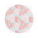 - RealHomes Yuvarlak Fermuarlı Minder - Realhomes  Renkli Zemin Üzerinde Tropikal Pembe Beyaz Yaprak Desenli Yuvarlak Fermuarlı Sandalye Minderi Realhomes