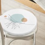 - RealHomes Yuvarlak Fermuarlı Minder - Realhomes  Beyaz Zeminde İnce Yaprak Desenli Yuvarlak Fermuarlı Sandalye Minderi Realhomes