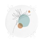 - RealHomes Yuvarlak Fermuarlı Minder - Realhomes  Beyaz Zeminde İnce Yaprak Desenli Yuvarlak Fermuarlı Sandalye Minderi Realhomes