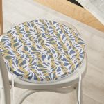 - RealHomes Yuvarlak Fermuarlı Minder - Realhomes  Gri Zeminde Dalgalı Çizgiler Üzerinde Damla Motifli Yuvarlak Fermuarlı Sandalye Minderi Realhomes