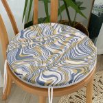 Kahverengi Ve Lacivert Renkte Dalgalı Desen Dijital Baskılı Yuvarlak Fermuarlı Sandalye Minderi Realhomes