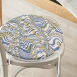 Kahverengi Ve Lacivert Renkte Dalgalı Desen Dijital Baskılı Yuvarlak Fermuarlı Sandalye Minderi Realhomes