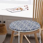 Realhomes Lacivert Kot Zeminde Soyut Çizimler Dijital Baskılı Yuvarlak Fermuarlı Sandalye Minderi Realhomes