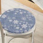Kot Zemin Üzerinde Kar Tanesi Dijital Baskılı Özel Tasarım Yuvarlak Fermuarlı Sandalye Minderi Realhomes