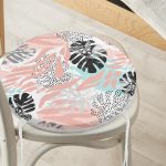 Soyut Çizimler İçerisinde Siyah Tropik Yaprak Motifli Yuvarlak Fermuarlı Sandalye Minderi Realhomes