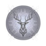 Gri Zeminde Yıldız Motifli Geometrik Geyik Dijital Baskılı Yuvarlak Fermuarlı Sandalye Minderi Realhomes