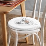 - RealHomes Yuvarlak Fermuarlı Minder - Realhomes  Beyaz Zeminde Alageyik Motifli Modern Yuvarlak Fermuarlı Sandalye Minderi Realhomes
