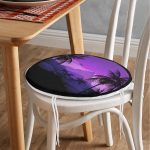 - RealHomes Yuvarlak Fermuarlı Minder - Realhomes Siyah Zeminde Palmiye Ağaçları Ve Kuş Desenli Yuvarlak Fermuarlı Sandalye Minderi Realhomes