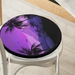 - RealHomes Yuvarlak Fermuarlı Minder - Realhomes Siyah Zeminde Palmiye Ağaçları Ve Kuş Desenli Yuvarlak Fermuarlı Sandalye Minderi Realhomes