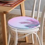 - RealHomes Yuvarlak Fermuarlı Minder - Realhomes  Toz Mavisi Zeminli Tropik Yapraklı Özel Tasarım Modern Yuvarlak Fermuarlı Sandalye Minderi Realhomes