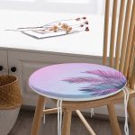 - RealHomes Yuvarlak Fermuarlı Minder - Realhomes  Toz Mavisi Zeminli Tropik Yapraklı Özel Tasarım Modern Yuvarlak Fermuarlı Sandalye Minderi Realhomes