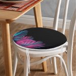 - RealHomes Yuvarlak Fermuarlı Minder - Realhomes  Siyah Zeminli Tropik Yapraklı Özel Tasarım Yuvarlak Fermuarlı Sandalye Minderi Realhomes