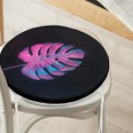 - RealHomes Yuvarlak Fermuarlı Minder - Realhomes Siyah Zeminli Tropik Yapraklı Modern Yuvarlak Fermuarlı Sandalye Minderi Realhomes