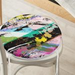 - RealHomes Yuvarlak Fermuarlı Minder - Realhomes  Renkli Sulu Boya Fırça Darbeli Motifli Modern Yuvarlak Fermuarlı Sandalye Minderi Realhomes