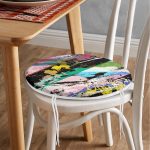 - RealHomes Yuvarlak Fermuarlı Minder - Realhomes  Renkli Sulu Boya Fırça Darbeli Motifli Modern Yuvarlak Fermuarlı Sandalye Minderi Realhomes