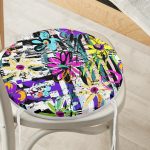 - RealHomes Yuvarlak Fermuarlı Minder - Realhomes Siyah Beyaz Temalı Çiçek Motifli Yuvarlak Fermuarlı Sandalye Minderi Realhomes
