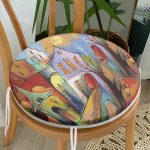 - RealHomes Yuvarlak Fermuarlı Minder - Realhomes  Renkli Sulu Boya Çizimli Gece Kondu Evleri Motifli Yuvarlak Fermuarlı Sandalye Minderi Realhomes