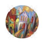 - RealHomes Yuvarlak Fermuarlı Minder - Realhomes  Renkli Sulu Boya Çizimli Gece Kondu Evleri Motifli Yuvarlak Fermuarlı Sandalye Minderi Realhomes