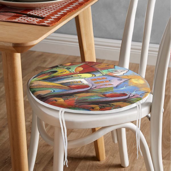 - RealHomes Yuvarlak Fermuarlı Minder - Realhomes  Renkli Soyut Özel Tasarımlı Dijital Baskılı Yuvarlak Fermuarlı Sandalye Minderi Realhomes