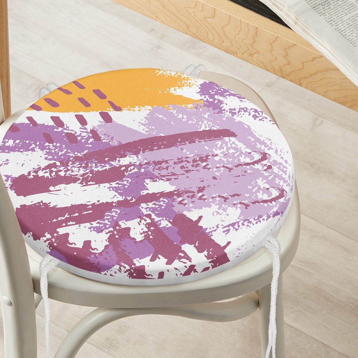 Renkli Soyut Özel Tasarımlı Dijital Baskılı Yuvarlak Fermuarlı Sandalye Minderi Realhomes