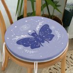 - RealHomes Yuvarlak Fermuarlı Minder - Realhomes  Karolina Mavisi Zeminli Sonsuz Kelebek Desenli Modern Yuvarlak Fermuarlı Sandalye Minderi Realhomes