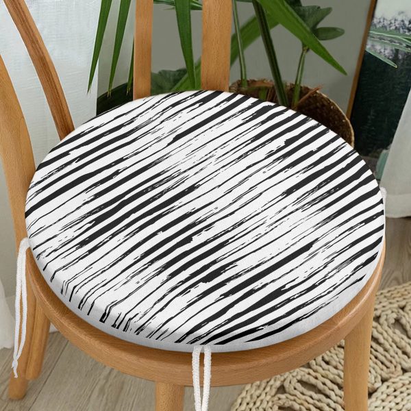 - RealHomes Yuvarlak Fermuarlı Minder - Realhomes  Beyaz Kar Taneleri Motifli Dijital Baskılı Yuvarlak Fermuarlı Sandalye Minderi Realhomes