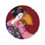 - RealHomes Yuvarlak Fermuarlı Minder - Realhomes Yelpazeli Japon Kadın Motifli Yuvarlak Fermuarlı Sandalye Minderi Realhomes