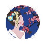 - RealHomes Yuvarlak Fermuarlı Minder - Realhomes  Çiçek Motifli Japon Kız Desenli Yuvarlak Fermuarlı Sandalye Minderi Realhomes