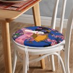 Çiçek Desenli Yelpazeli Japon Kız Motifli Modern Yuvarlak Fermuarlı Sandalye Minderi Realhomes