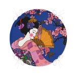 Çiçek Desenli Yelpazeli Japon Kız Motifli Modern Yuvarlak Fermuarlı Sandalye Minderi Realhomes