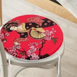 - RealHomes Yuvarlak Fermuarlı Minder - Realhomes Çiçek Desenli Yelpazeli Japon Kız Motifli Modern Yuvarlak Fermuarlı Sandalye Minderi Realhomes
