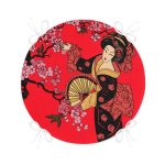 - RealHomes Yuvarlak Fermuarlı Minder - Realhomes Çiçek Desenli Yelpazeli Japon Kız Motifli Modern Yuvarlak Fermuarlı Sandalye Minderi Realhomes