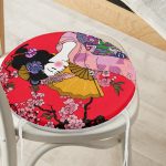 - RealHomes Yuvarlak Fermuarlı Minder - Realhomes  Çiçek Desenli Yelpazeli Japon Kız Motifli Modern Yuvarlak Fermuarlı Sandalye Minderi Realhomes