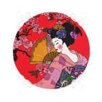 - RealHomes Yuvarlak Fermuarlı Minder - Realhomes  Çiçek Desenli Yelpazeli Japon Kız Motifli Modern Yuvarlak Fermuarlı Sandalye Minderi Realhomes