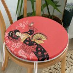 - RealHomes Yuvarlak Fermuarlı Minder - Realhomes  Prenses Pembe Zeminli Yelpazeli Kadın Desenli Yuvarlak Fermuarlı Sandalye Minderi Realhomes