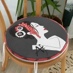 - RealHomes Yuvarlak Fermuarlı Minder - Realhomes  Geometrik Ogea Zeminli Çiçek Saçlı Japon Kadın Motifli Yuvarlak Fermuarlı Sandalye Minderi Realhomes