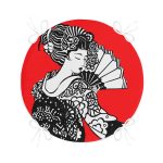 - RealHomes Yuvarlak Fermuarlı Minder - Realhomes  Kırmızı Zeminde Gri Japon Kız Motifli Yuvarlak Fermuarlı Sandalye Minderi Realhomes