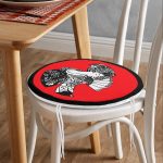 - RealHomes Yuvarlak Fermuarlı Minder - Realhomes Siyah ve Kırmızı Zeminde Gri Japon Kız Motifli Yuvarlak Fermuarlı Sandalye Minderi Realhomes