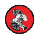 - RealHomes Yuvarlak Fermuarlı Minder - Realhomes Siyah ve Kırmızı Zeminde Gri Japon Kız Motifli Yuvarlak Fermuarlı Sandalye Minderi Realhomes