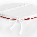 Beyaz ve Kırmızı Zeminde Papatya Tasarımlı Japon Kız Modern Yuvarlak Fermuarlı Sandalye Minderi Realhomes