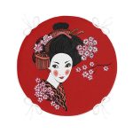 - RealHomes Yuvarlak Fermuarlı Minder - Realhomes Siyah ve Kırmızı Zeminde Papatya Tasarımlı Japon Kız Modern Yuvarlak Fermuarlı Sandalye Minderi Realhomes