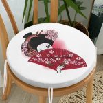 - RealHomes Yuvarlak Fermuarlı Minder - Realhomes Kırmızı Yelpazeli Şaman Japon Kadın Dijital Baskılı Yuvarlak Fermuarlı Sandalye Minderi Realhomes