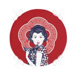 Kırmızı Zeminli Köpek Tutan Hanım Desenli Modern Yuvarlak Fermuarlı Sandalye Minderi Realhomes