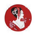 - RealHomes Yuvarlak Fermuarlı Minder - Realhomes  Siyah ve Kırmızı Zeminli Japon Kız Modern Yuvarlak Fermuarlı Sandalye Minderi Realhomes