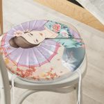 Şemsiyeli Japon Kız Motifli Yuvarlak Fermuarlı Sandalye Minderi Realhomes