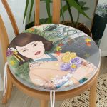 - RealHomes Yuvarlak Fermuarlı Minder - Realhomes Japon Kültürü Zeminli Gül Tutan Japon Kadın Modern Yuvarlak Fermuarlı Sandalye Minderi Realhomes