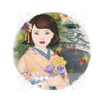 - RealHomes Yuvarlak Fermuarlı Minder - Realhomes Japon Kültürü Zeminli Gül Tutan Japon Kadın Modern Yuvarlak Fermuarlı Sandalye Minderi Realhomes