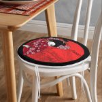 - RealHomes Yuvarlak Fermuarlı Minder - Realhomes  Kırmızı Yelpazeli Şaman Japan Kadın Dijital Baskılı Yuvarlak Fermuarlı Sandalye Minderi Realhomes