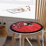 - RealHomes Yuvarlak Fermuarlı Minder - Realhomes  Kırmızı Yelpazeli Şaman Japan Kadın Dijital Baskılı Yuvarlak Fermuarlı Sandalye Minderi Realhomes