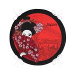 - RealHomes Yuvarlak Fermuarlı Minder - Realhomes  Kırmızı Yelpazeli Şaman Japan Kadın Dijital Baskılı Yuvarlak Fermuarlı Sandalye Minderi Realhomes